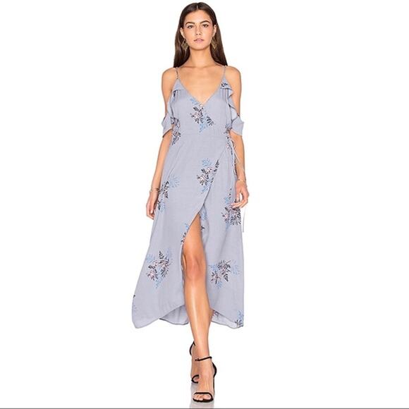 ASTR Gwyn Maxi Wrap Dress Blue Floral Women's Large ACDR94222 - Picture 2 of 15